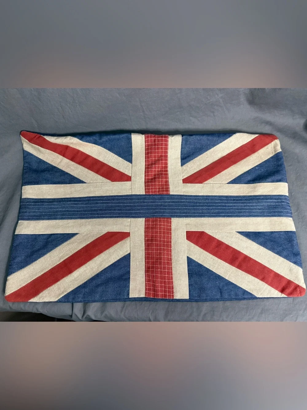 Vintage Denim Union Jack Pillow Cover 12”x 20”